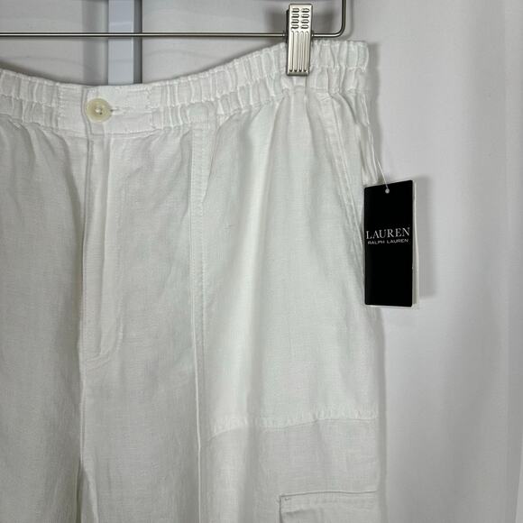Lauren‎ Ralph Lauren White Linen Cargo Jogger Pants NWT Sz 12 Preppy Coastal - Picture 2 of 13